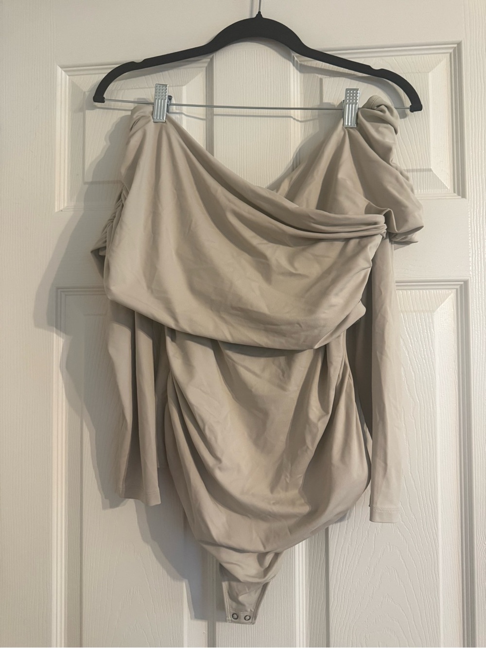 Abercrombie & Fitch Off-Shoulder Draped Bodysuit in Light Beige